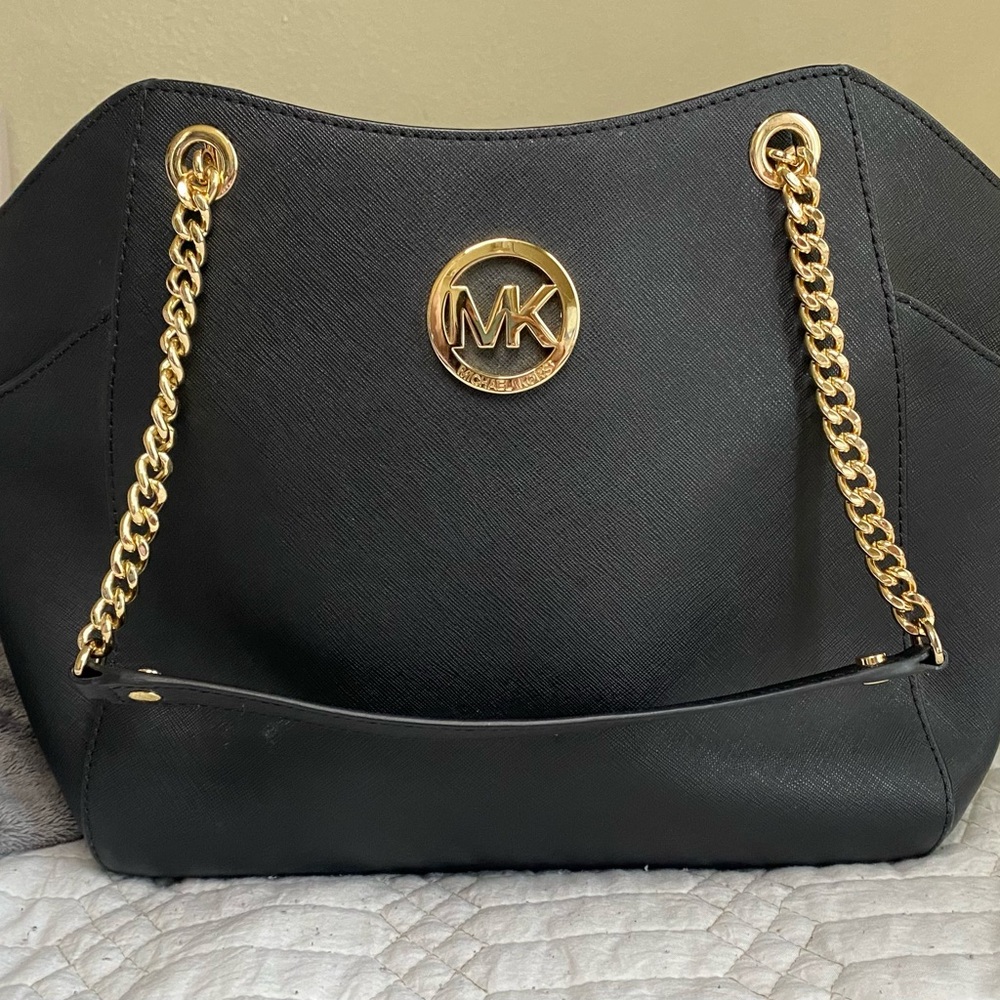 Michael Kors Black and Gold Shoulder Bag with Chain Straps